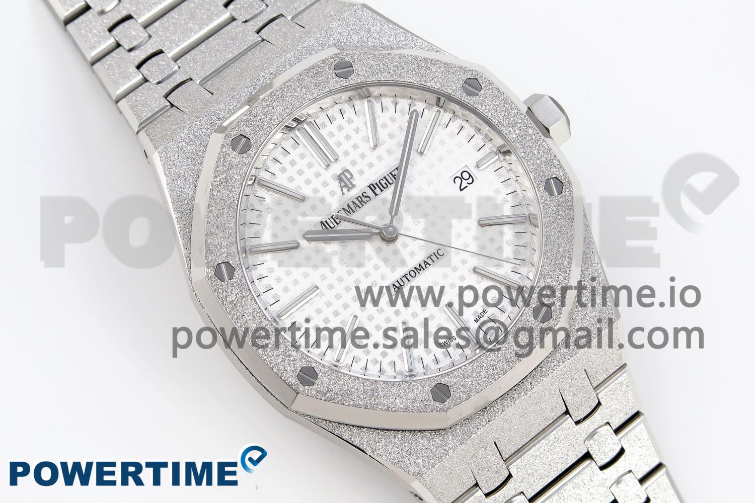 Royal Oak 41mm Frosted SS APSF 1:1 Best Edition White Textured Dial on SS Bracelet SA3120 Super Clone - Image 3