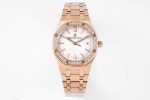 Lady Royal Oak 33mm RG 8F 1:1 Best Edition White Dial Diamonds Bezel on RG Bracelet Swiss Quartz Super Clone Watch