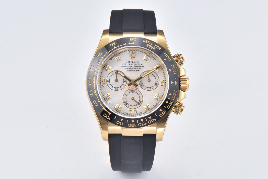 Daytona 116518 Clean Factory 1:1 Best Edition YG Case MOP Diamond Dial on Oysterflex Rubber Strap SA4130 Super Clone