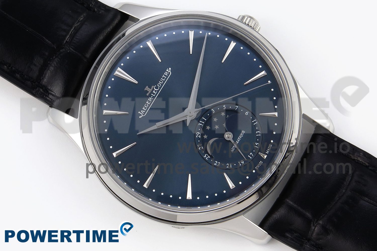 Master Ultra Thin Moon 1368420 SS ZF 1:1 Best Edition Blue Dial on Black Leather Strap SA925 Super Clone V2 - Image 3