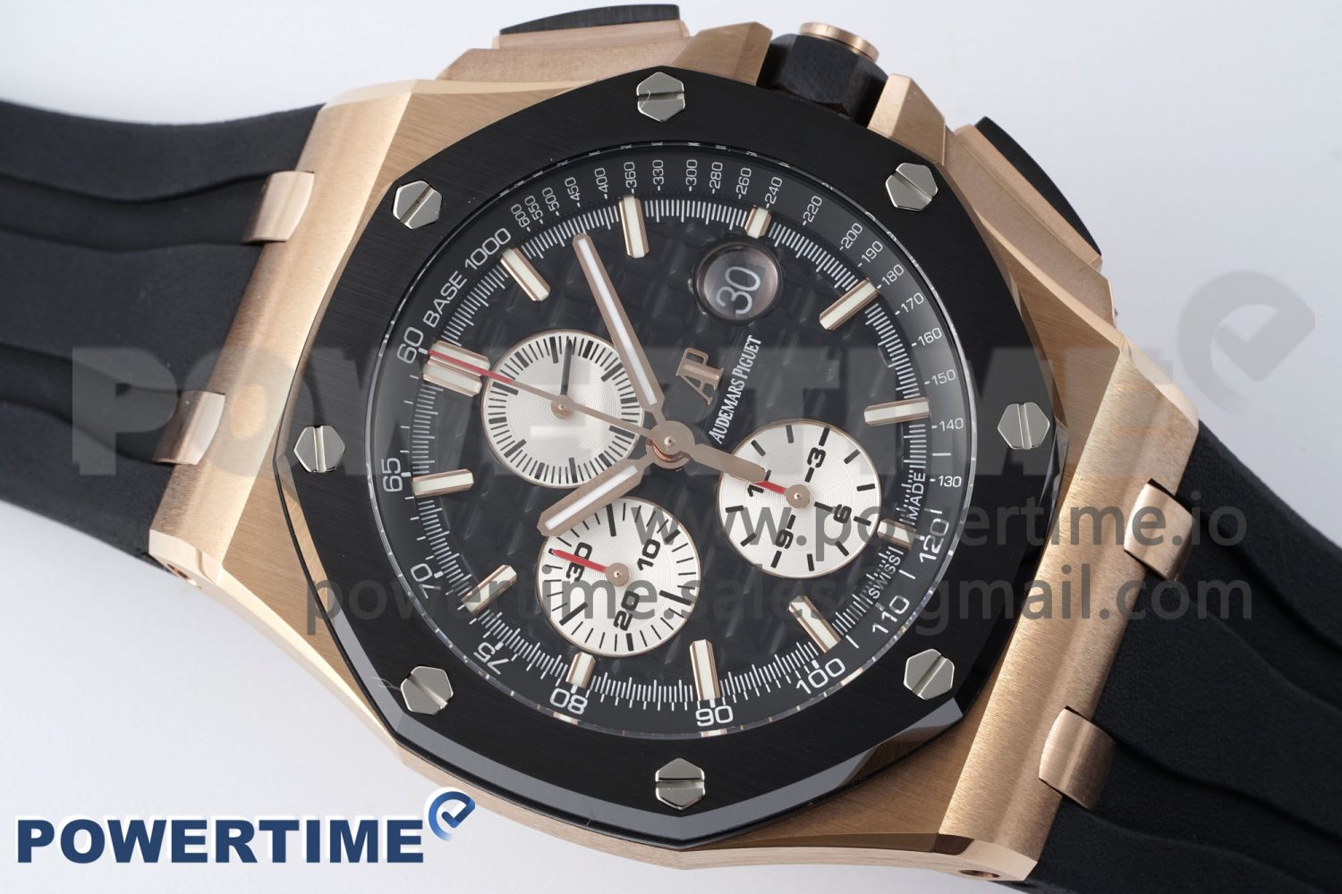 Royal Oak Offshore 44mm RG Ceramic Bezel APF 1:1 Best Edition Black/White Dial on Rubber Strap A3126 - Image 3