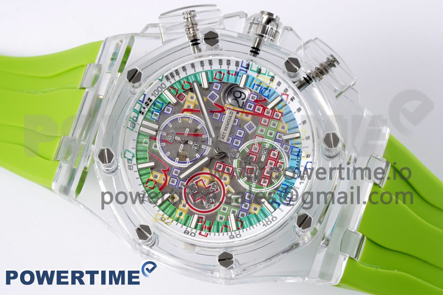 Royal Oak Offshore 44mm Transparent APF Best Edition Colorful Dial on Green Rubber Strap A3126 - Image 3