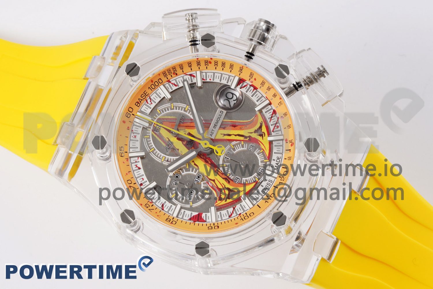 Royal Oak Offshore 44mm Transparent APF Best Edition Yellow Dial on Yellow Rubber Strap A3126 - Image 3