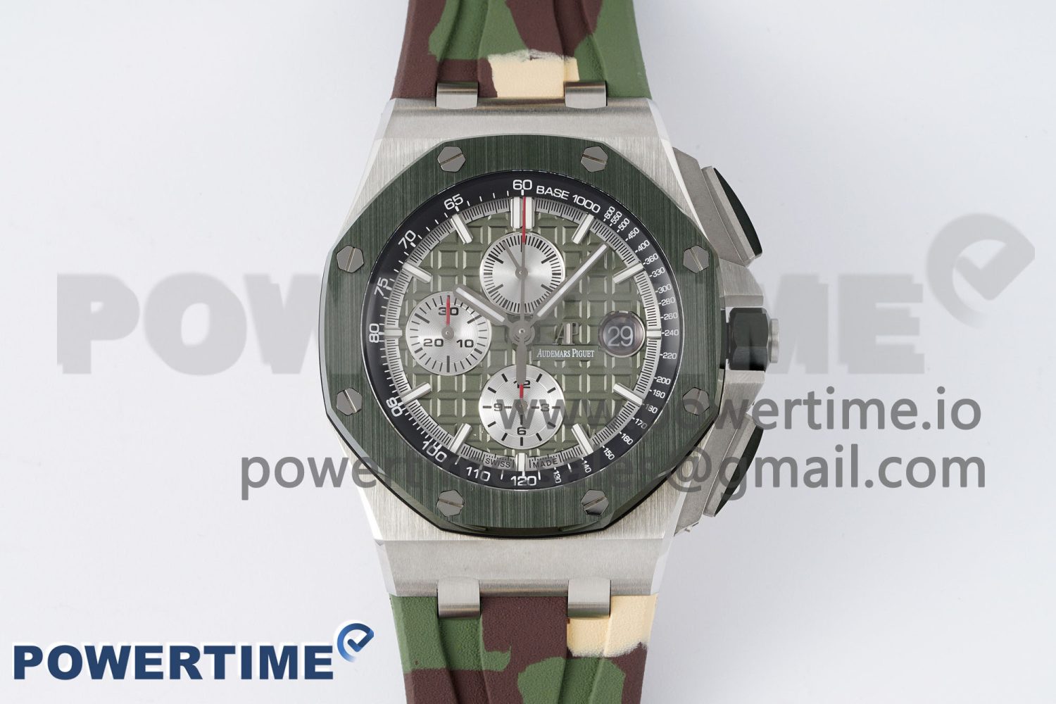 Royal Oak Offshore 44mm SS Green Ceramic Bezel APF 1:1 Best Edition Green/Silver Dial on Camo Rubber Strap A3126 - Image 1