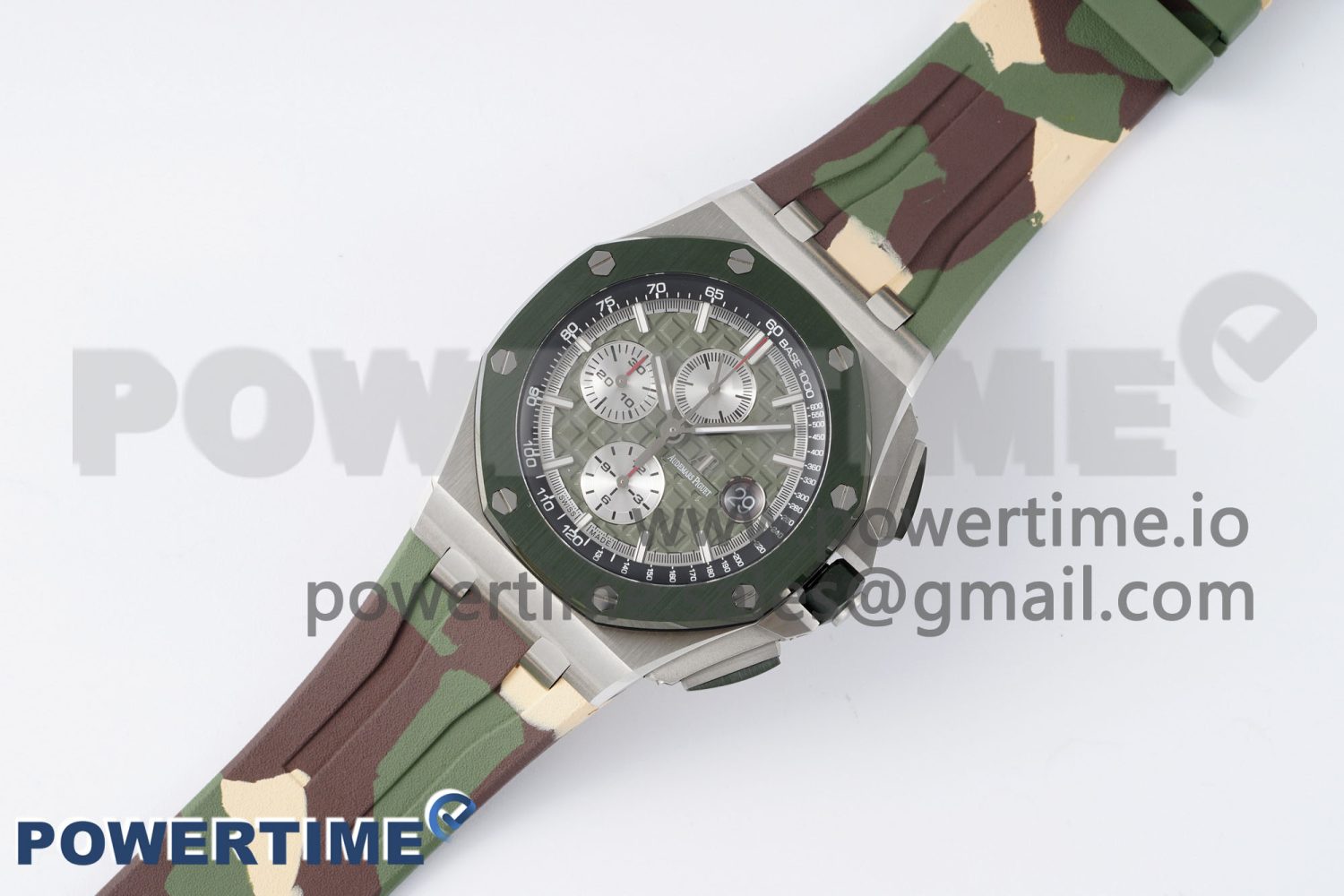 Royal Oak Offshore 44mm SS Green Ceramic Bezel APF 1:1 Best Edition Green/Silver Dial on Camo Rubber Strap A3126 - Image 2