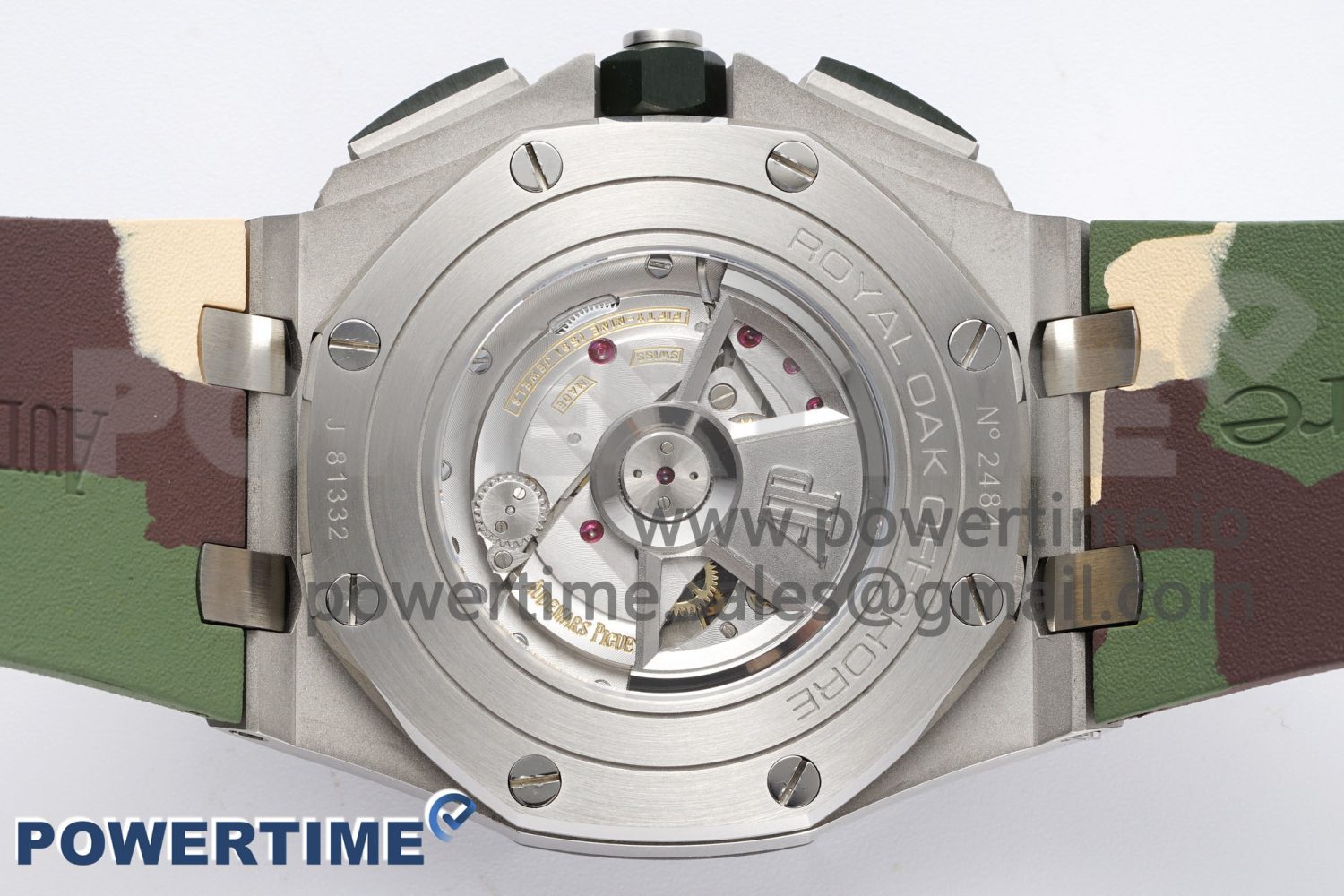 Royal Oak Offshore 44mm SS Green Ceramic Bezel APF 1:1 Best Edition Cream Dial on Camo Rubber Strap A3126 - Image 9