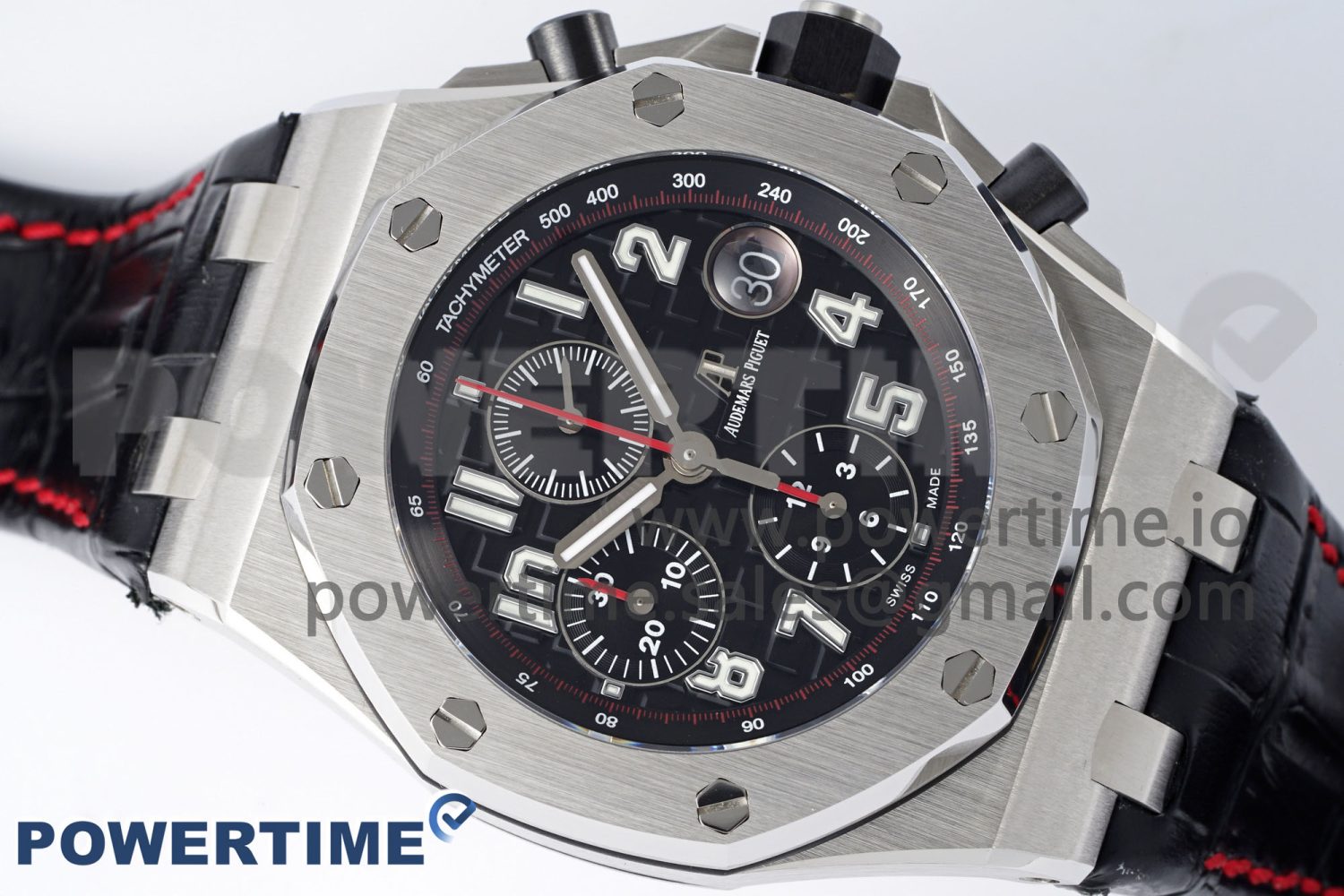 Royal Oak Offshore 42mm SS APF 1:1 Best Edition Black Dial on Black Leather Strap A3126 - Image 3