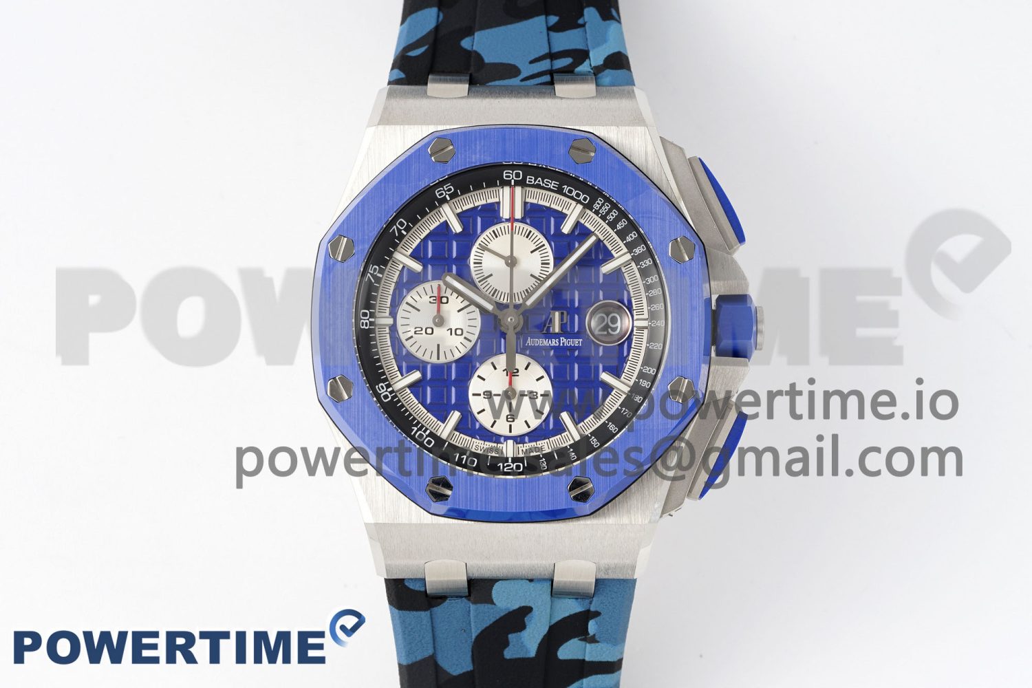 Royal Oak Offshore 44mm Blue Ceramic Bezel APF 1:1 Best Edition Blue Dial on Blue Camou Strap A3126 V2 - Image 1