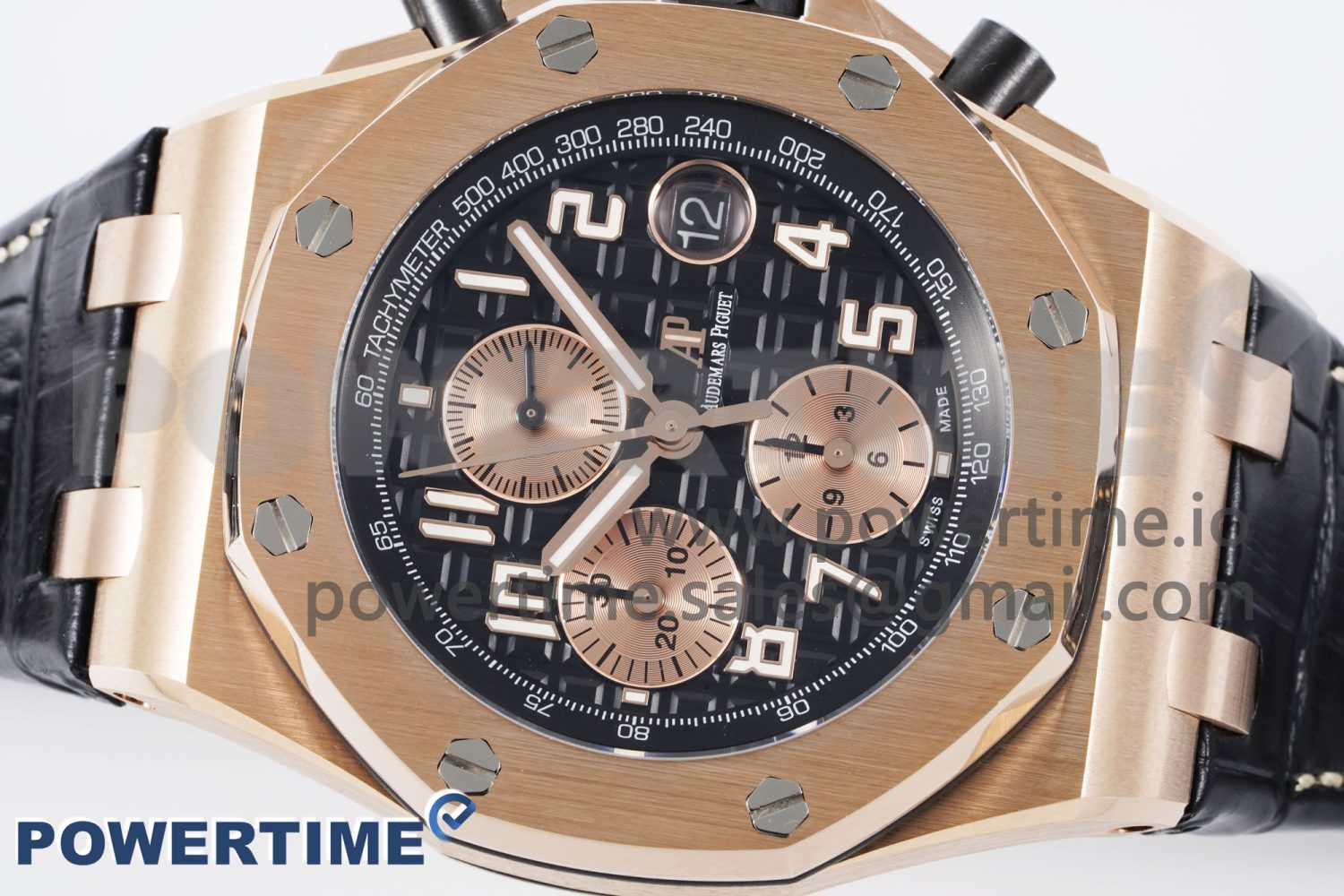 Royal Oak Offshore 42mm RG Bezel APF 1:1 Best Edition Black/RG Dial on Black Leather Strap A3126 - Image 3