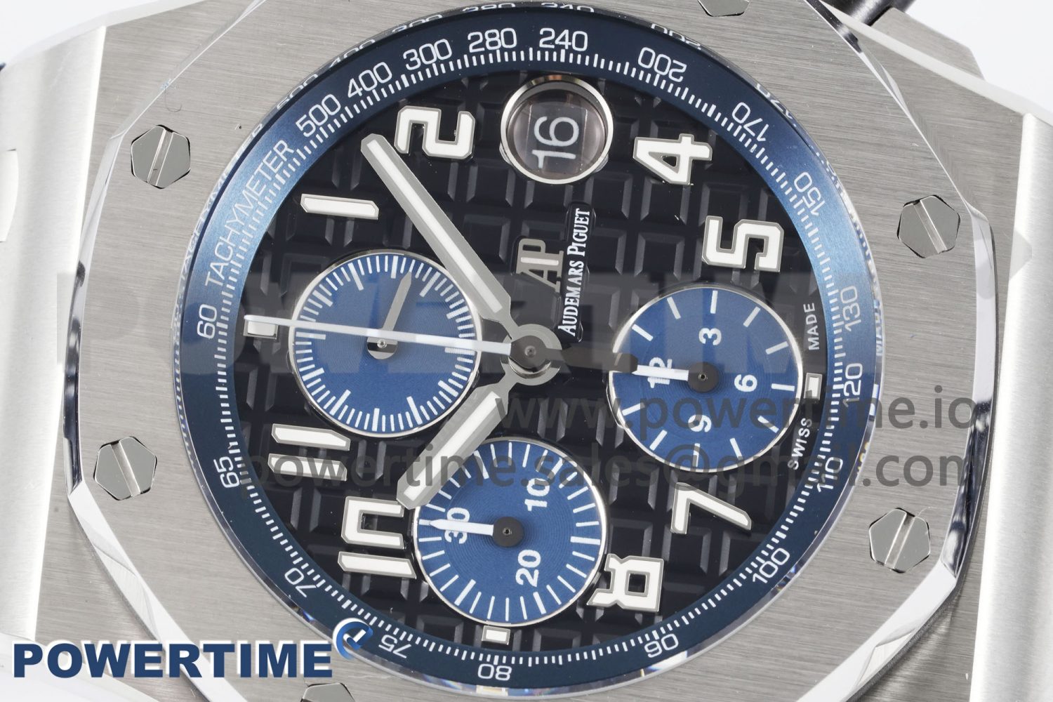 Royal Oak Offshore 42mm SS APF 1:1 Best Edition Black/Blue Dial on Blue Leather Strap A3126 - Image 3