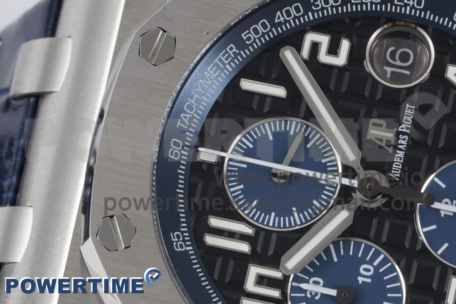 Royal Oak Offshore 42mm SS APF 1:1 Best Edition Black/Blue Dial on Blue Leather Strap A3126 - Image 4