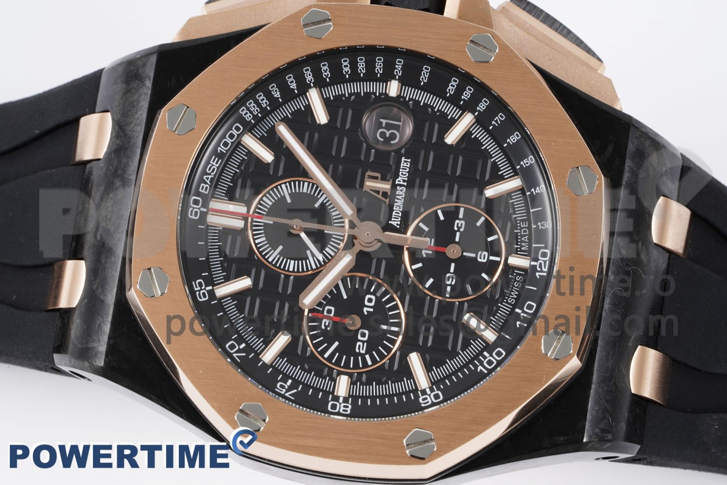Royal Oak Offshore 44mm Forged Carbon RG Bezel APF 1:1 Best Edition Black Dial on Rubber Strap A3126 V2 - Image 3