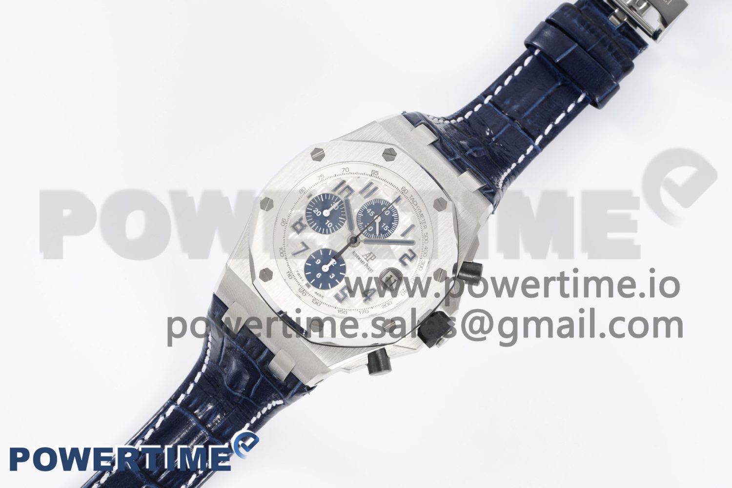 Royal Oak Offshore 42mm SS APF 1:1 Best Edition White/Blue Dial on Blue Leather Strap A7750 - Image 2