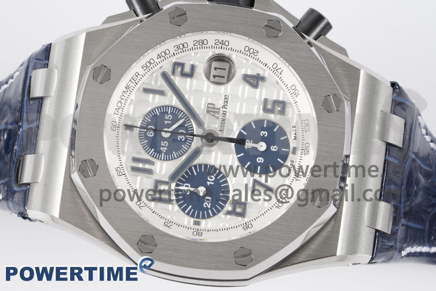 Royal Oak Offshore 42mm SS APF 1:1 Best Edition White/Blue Dial on Blue Leather Strap A7750 - Image 3