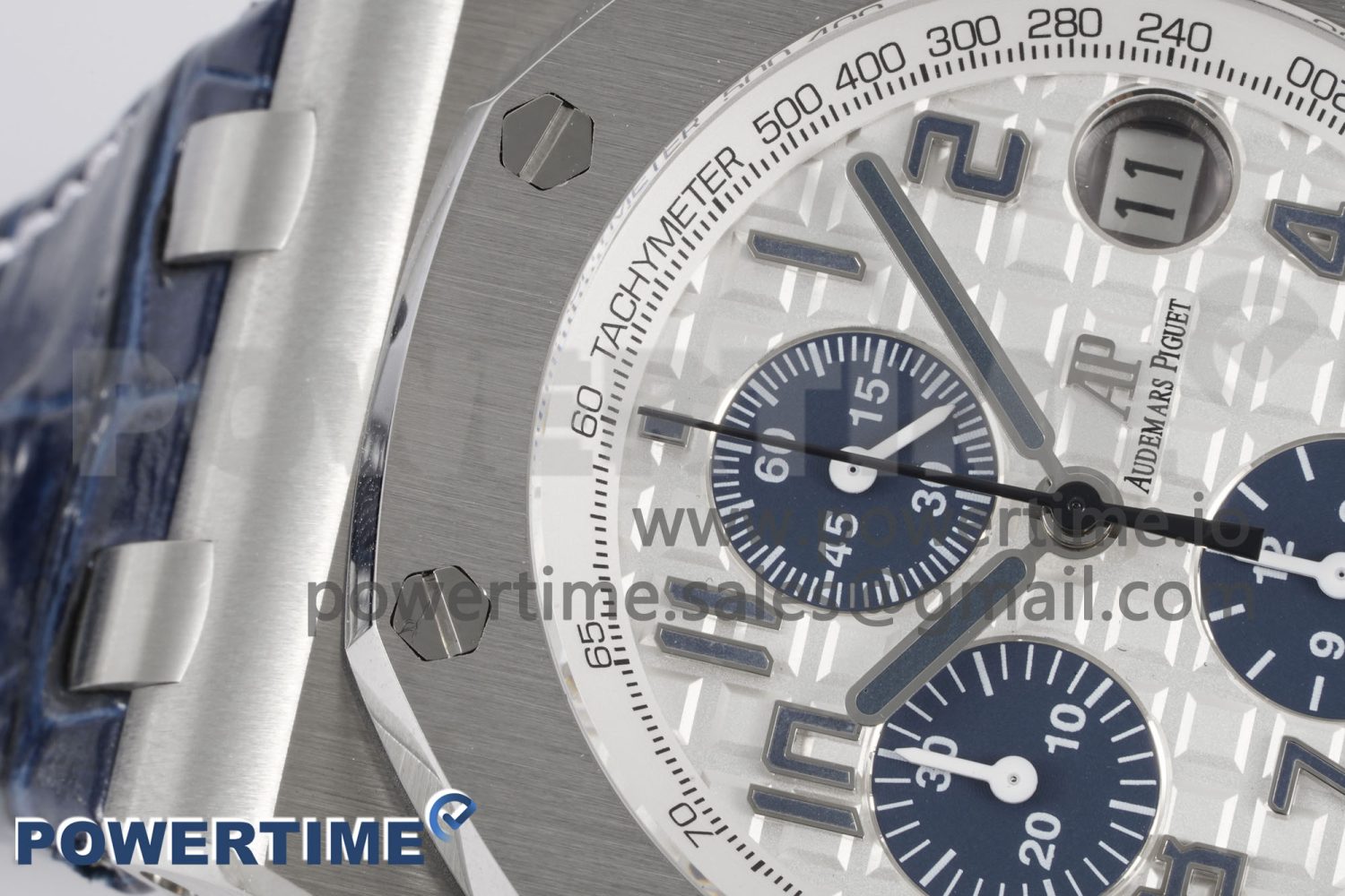 Royal Oak Offshore 42mm SS APF 1:1 Best Edition White/Blue Dial on Blue Leather Strap A7750 - Image 4