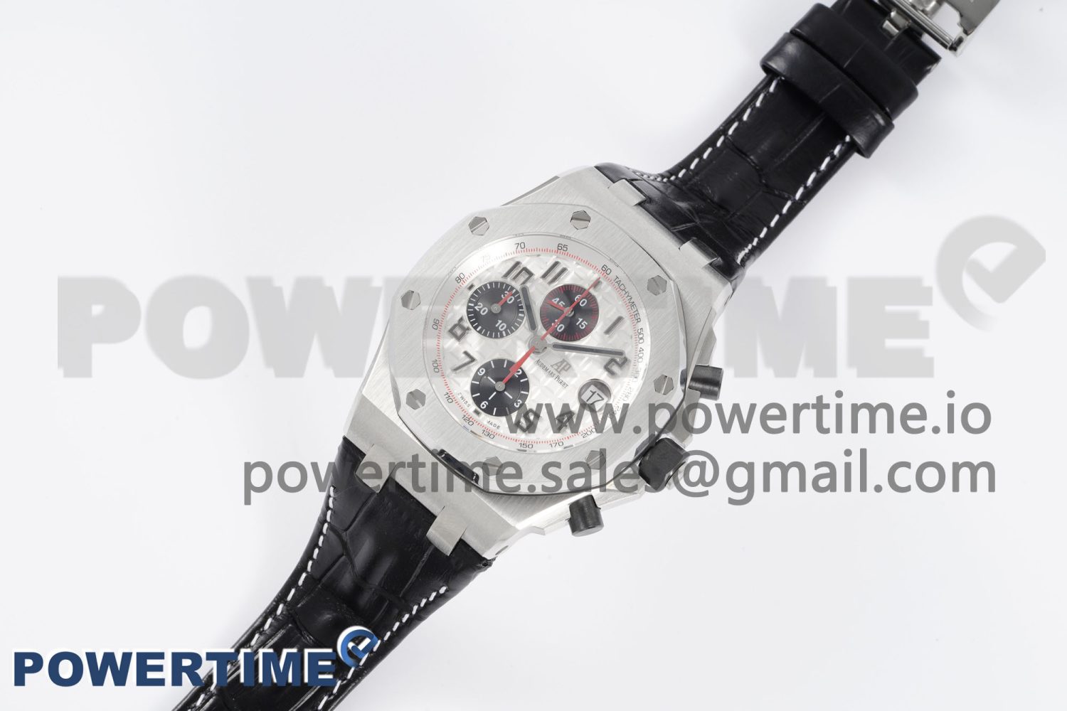 Royal Oak Offshore 42mm SS APF 1:1 Best Edition White/Black Dial on Black Leather Strap A7750 - Image 2