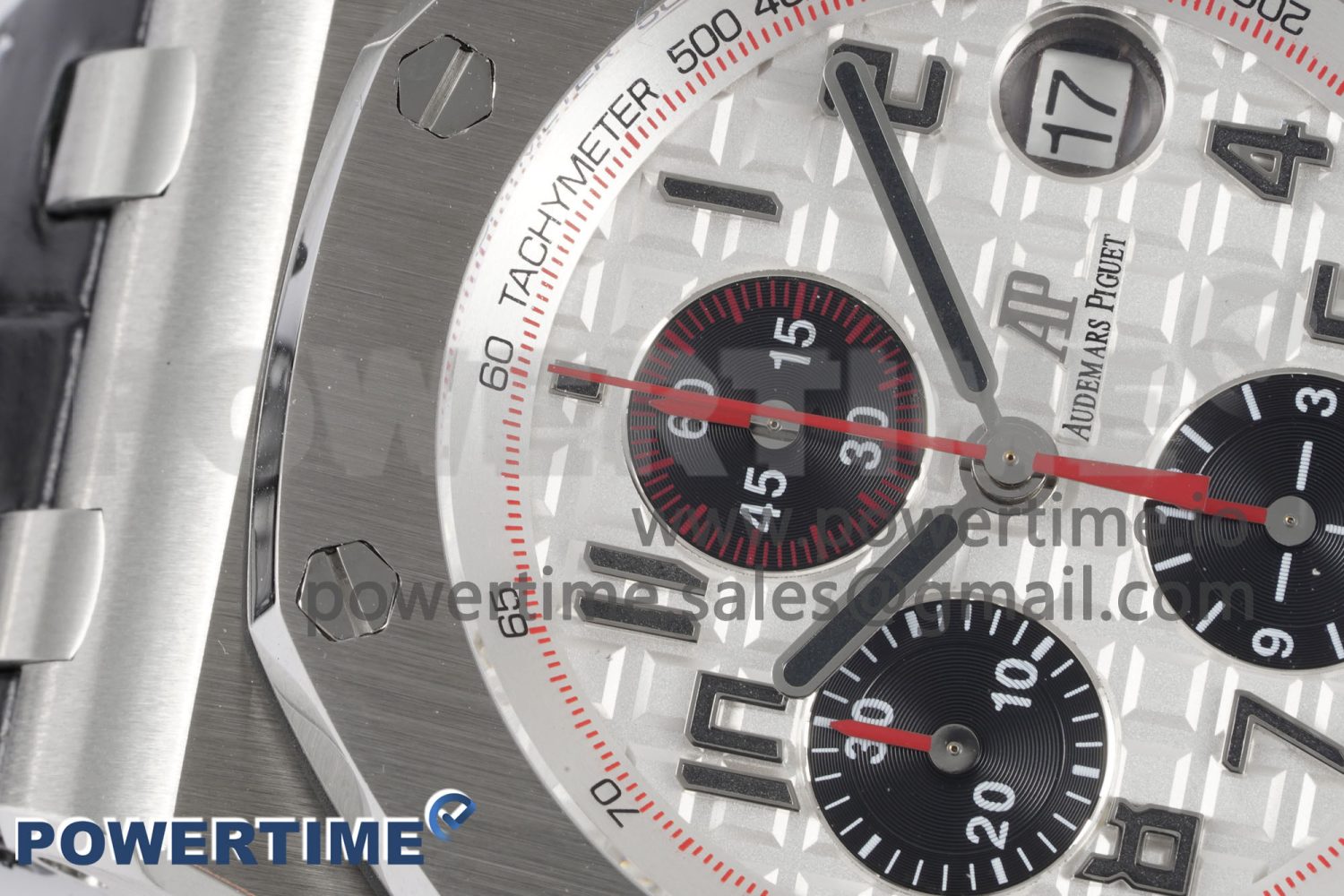 Royal Oak Offshore 42mm SS APF 1:1 Best Edition White/Black Dial on Black Leather Strap A7750 - Image 4