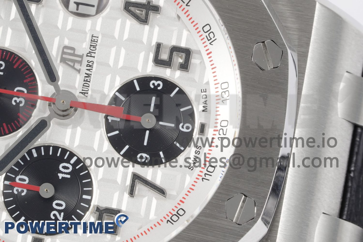 Royal Oak Offshore 42mm SS APF 1:1 Best Edition White/Black Dial on Black Leather Strap A7750 - Image 5