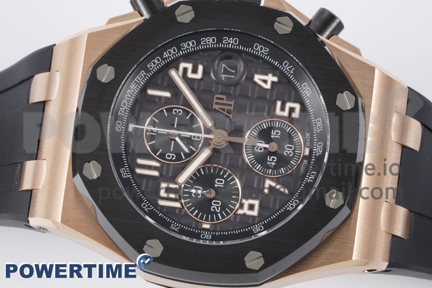 Royal Oak Offshore 42mm RG Black Ceramic Bezel APF 1:1 Best Edition Black Dial on Black Rubber Strap A3126 - Image 3