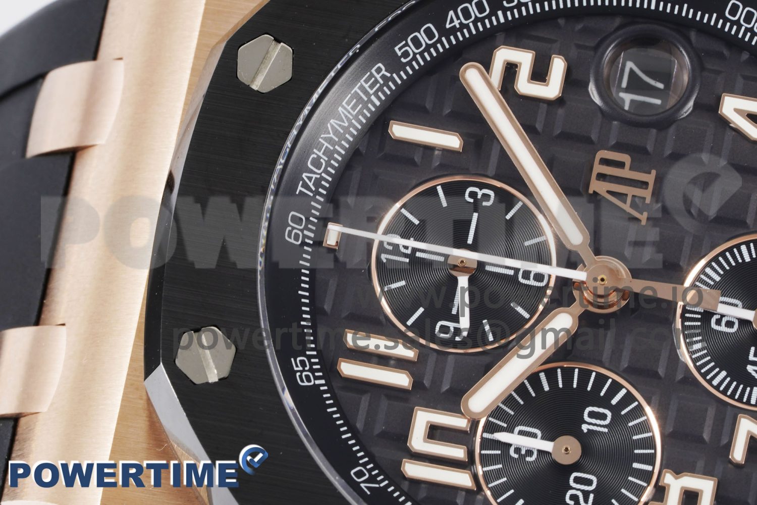 Royal Oak Offshore 42mm RG Black Ceramic Bezel APF 1:1 Best Edition Black Dial on Black Rubber Strap A3126 - Image 4