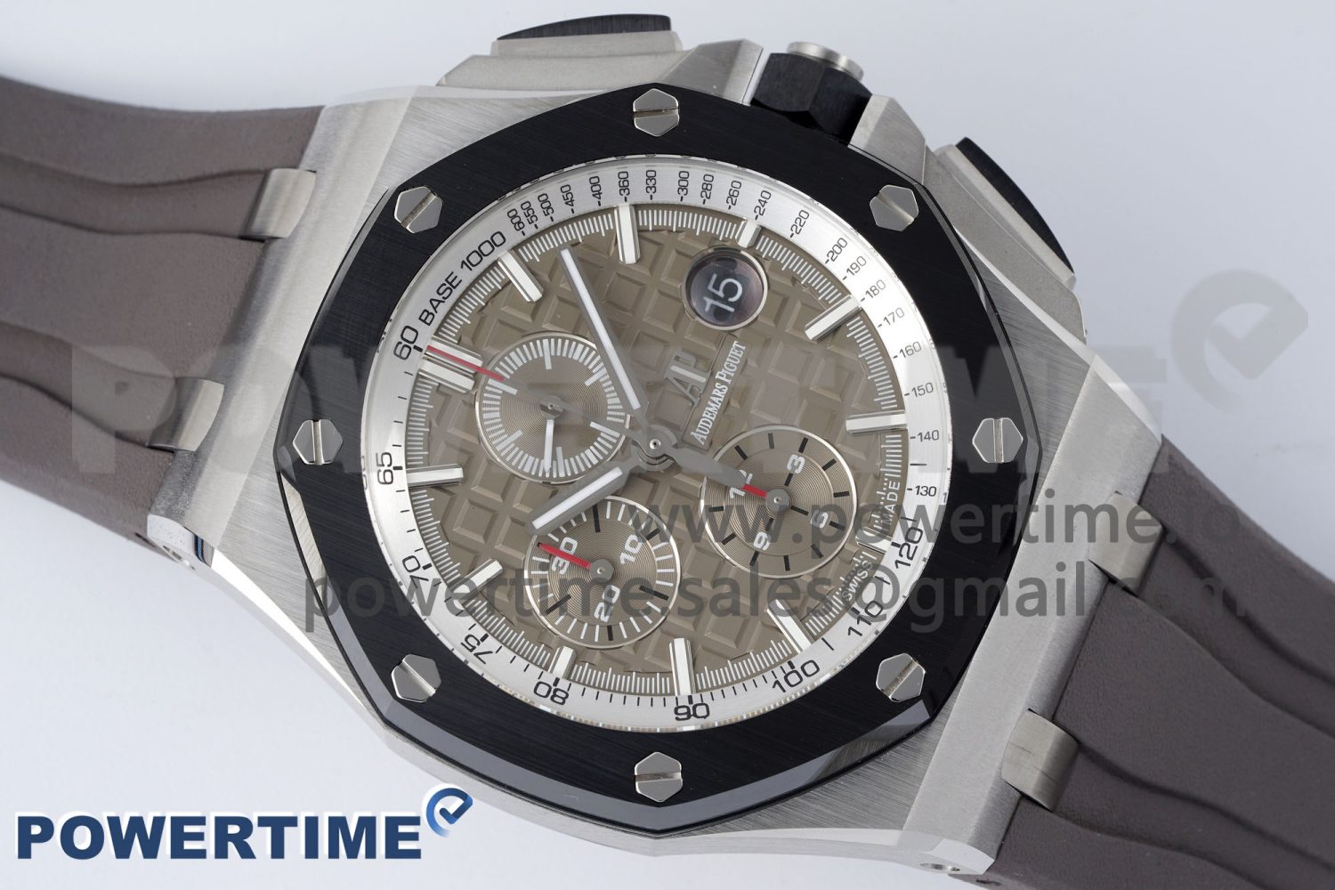 Royal Oak Offshore 44mm SS Black Ceramic Bezel APF 1:1 Best Edition Gray Dial on Gray Rubber Strap A3126 - Image 3