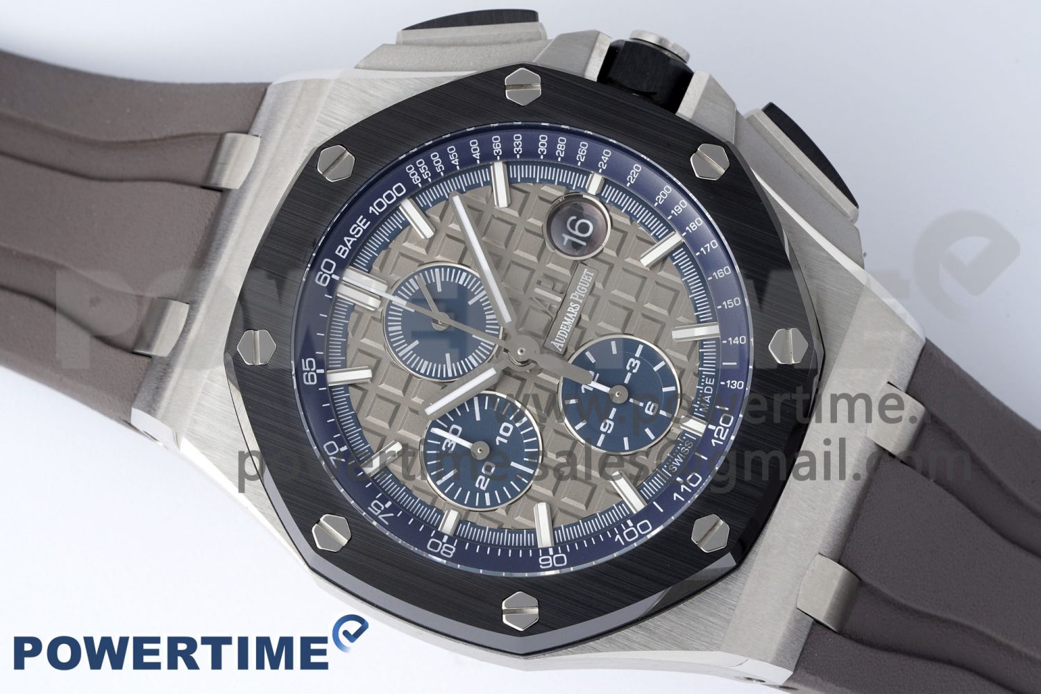 Royal Oak Offshore 44mm SS Black Ceramic Bezel APF 1:1 Best Edition Gray/Blue Dial on Gray Rubber Strap A3126 - Image 3
