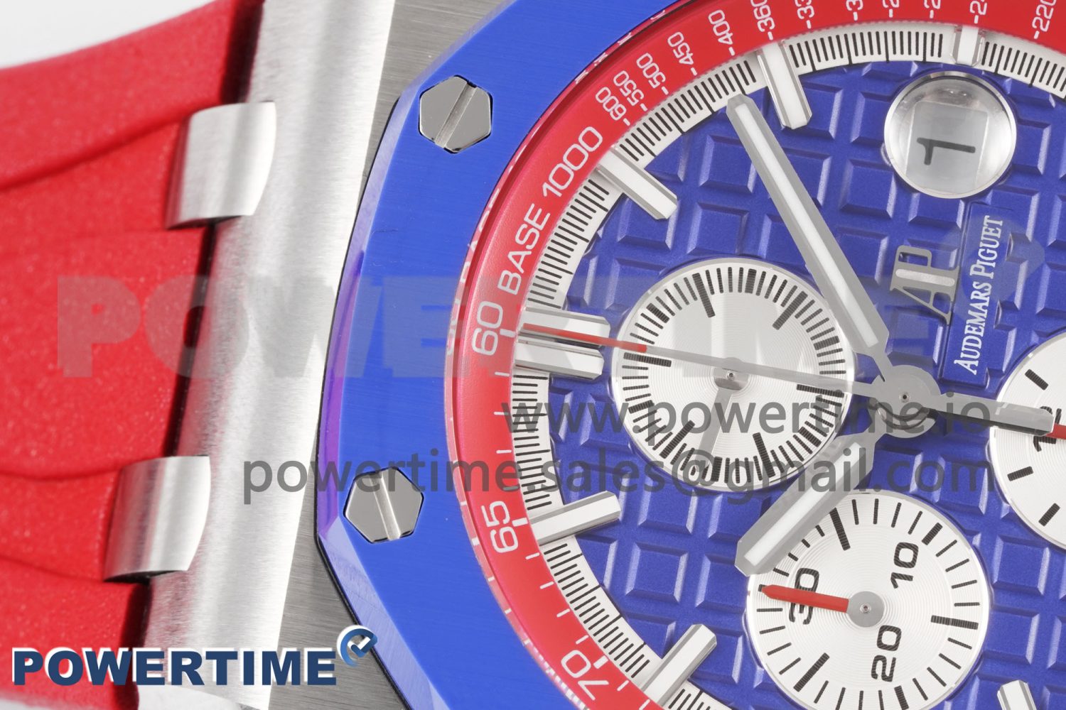 Royal Oak Offshore 44mm Blue Ceramic Bezel APF 1:1 Best Edition Blue/Red Dial on Blue/Red Rubber Strap A3126 V2 - Image 4