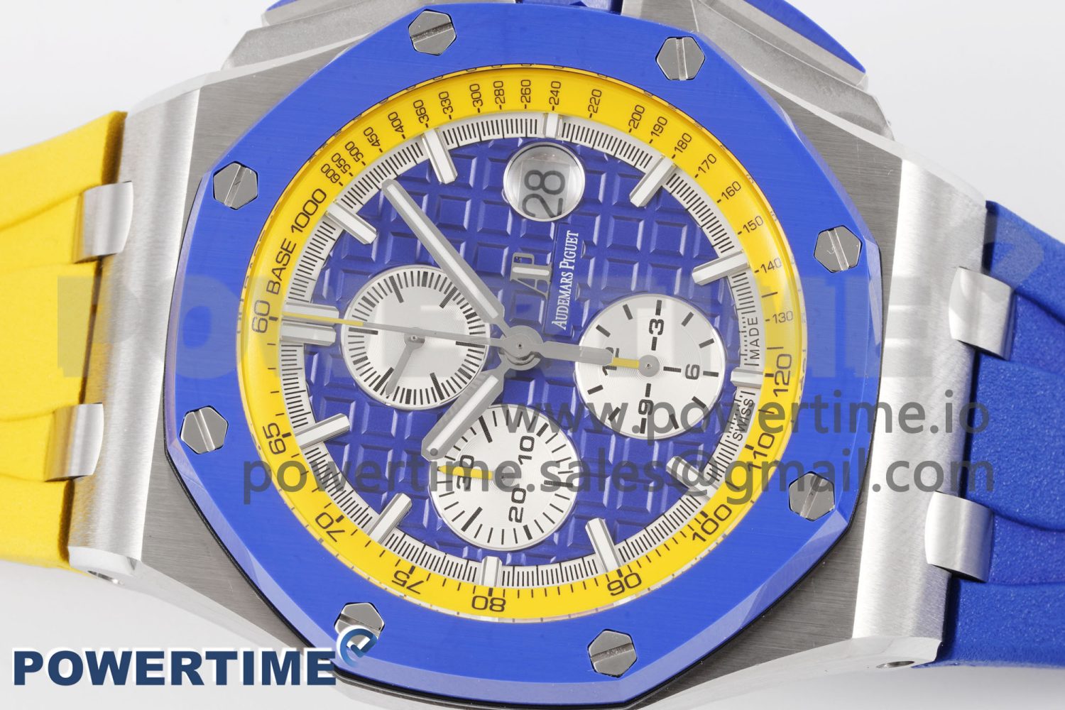 Royal Oak Offshore 44mm Blue Ceramic Bezel APF 1:1 Best Edition Blue/Yellow Dial on Blue/Yellow Rubber Strap A3126 V2 - Image 3