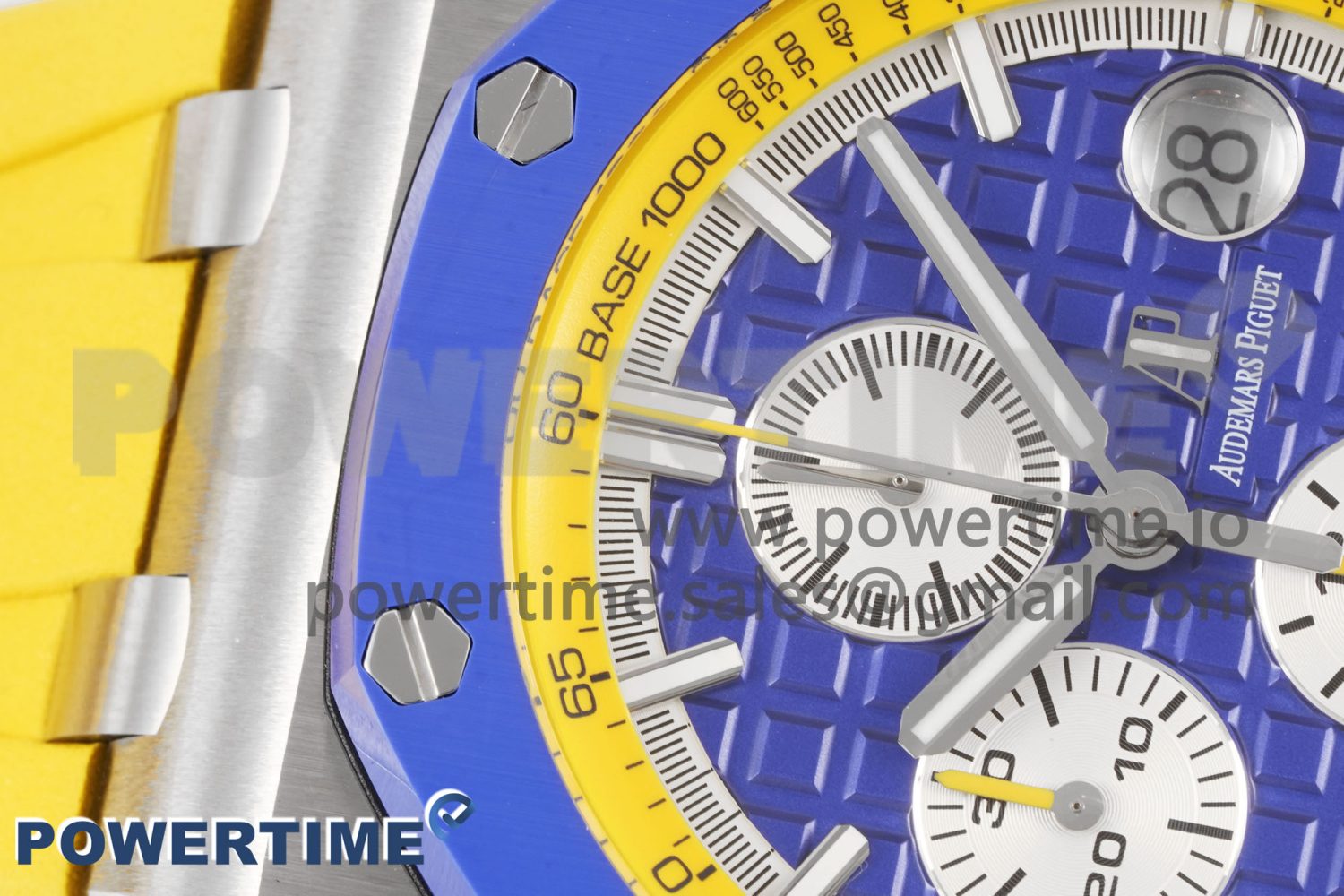 Royal Oak Offshore 44mm Blue Ceramic Bezel APF 1:1 Best Edition Blue/Yellow Dial on Blue/Yellow Rubber Strap A3126 V2 - Image 4