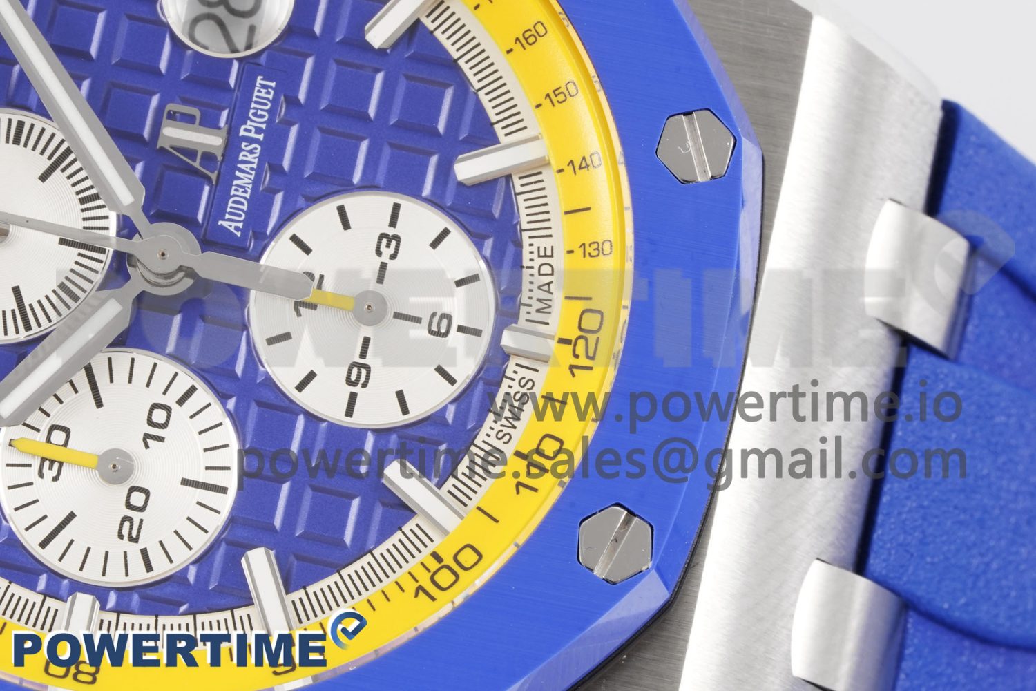 Royal Oak Offshore 44mm Blue Ceramic Bezel APF 1:1 Best Edition Blue/Yellow Dial on Blue/Yellow Rubber Strap A3126 V2 - Image 5