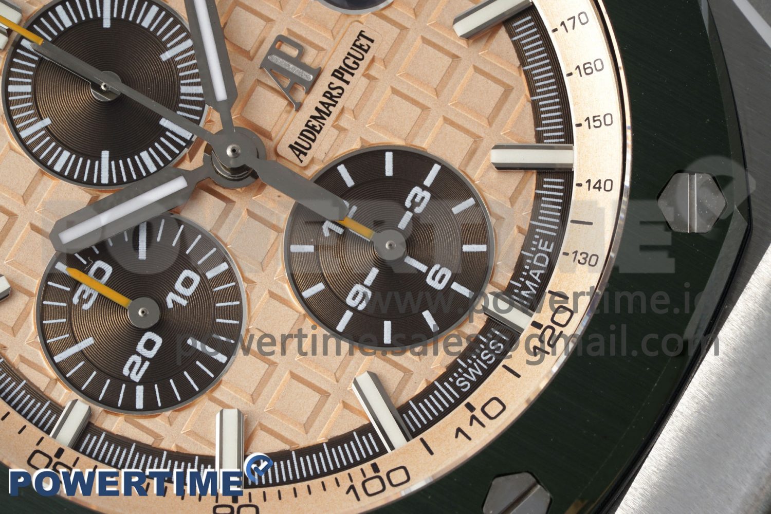 Royal Oak Offshore 44mm SS Green Ceramic Bezel APF 1:1 Best Edition Cream Dial on Camo Rubber Strap A3126 - Image 5