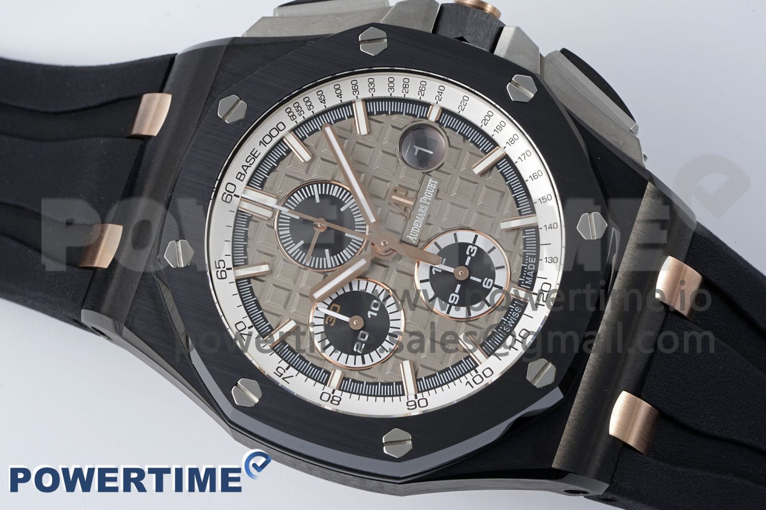 Royal Oak Offshore 44mm Black Ceramic Case APF 1:1 Best Edition Gray/White Dial on Black Rubber Strap A3126 - Image 3
