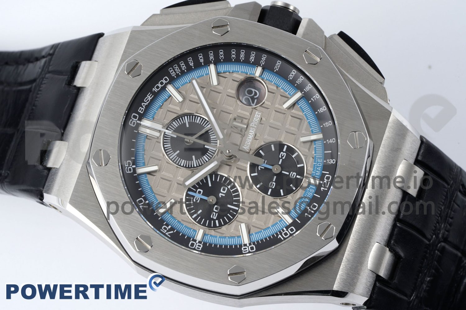 Royal Oak Offshore 44mm SS APF 1:1 Best Edition Gray/Blue Dial on Black Leather Strap A3126 - Image 3