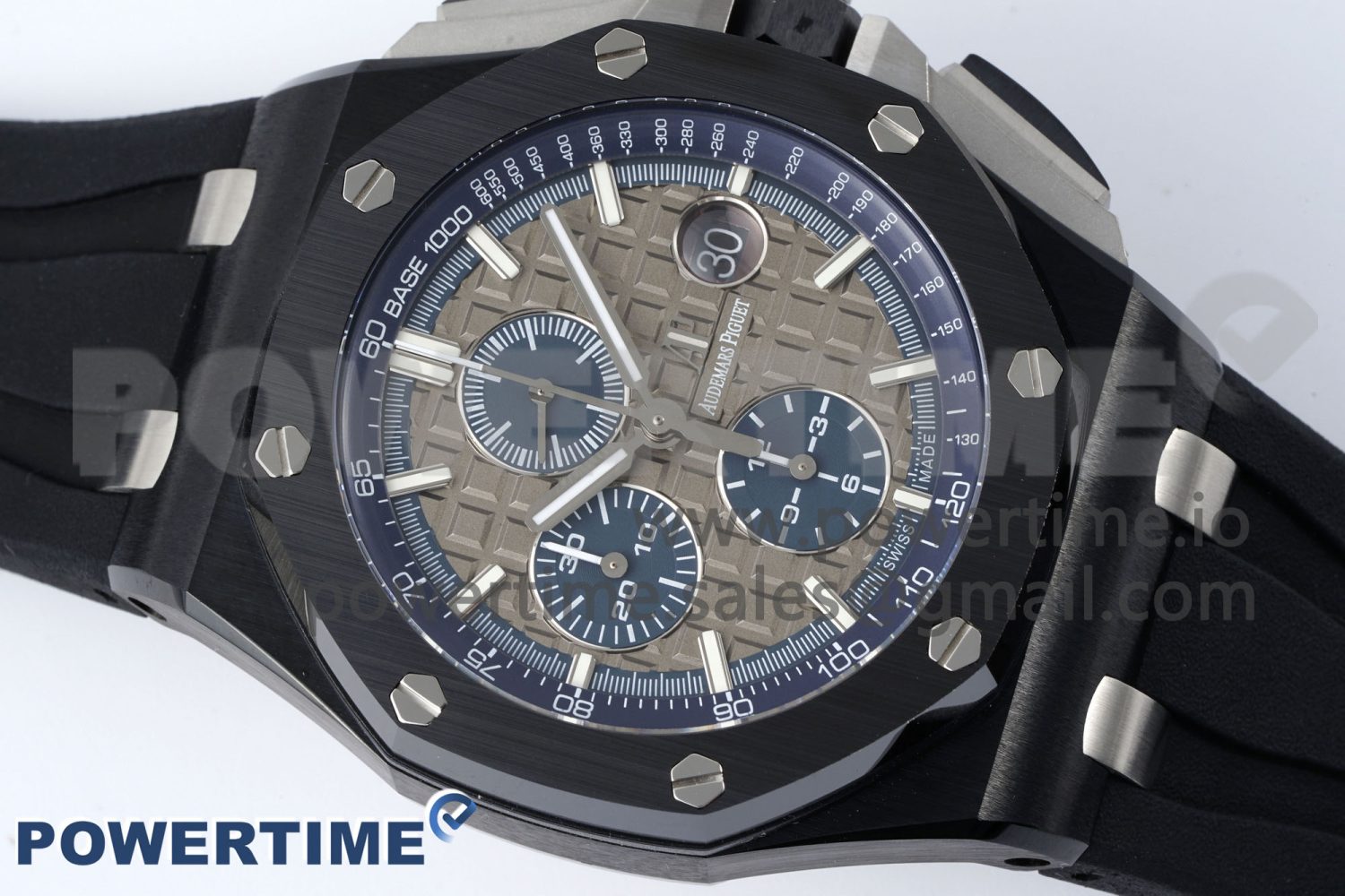 Royal Oak Offshore 44mm Black Ceramic Case APF 1:1 Best Edition Gray/Blue Dial on Black Rubber Strap A3126 - Image 3