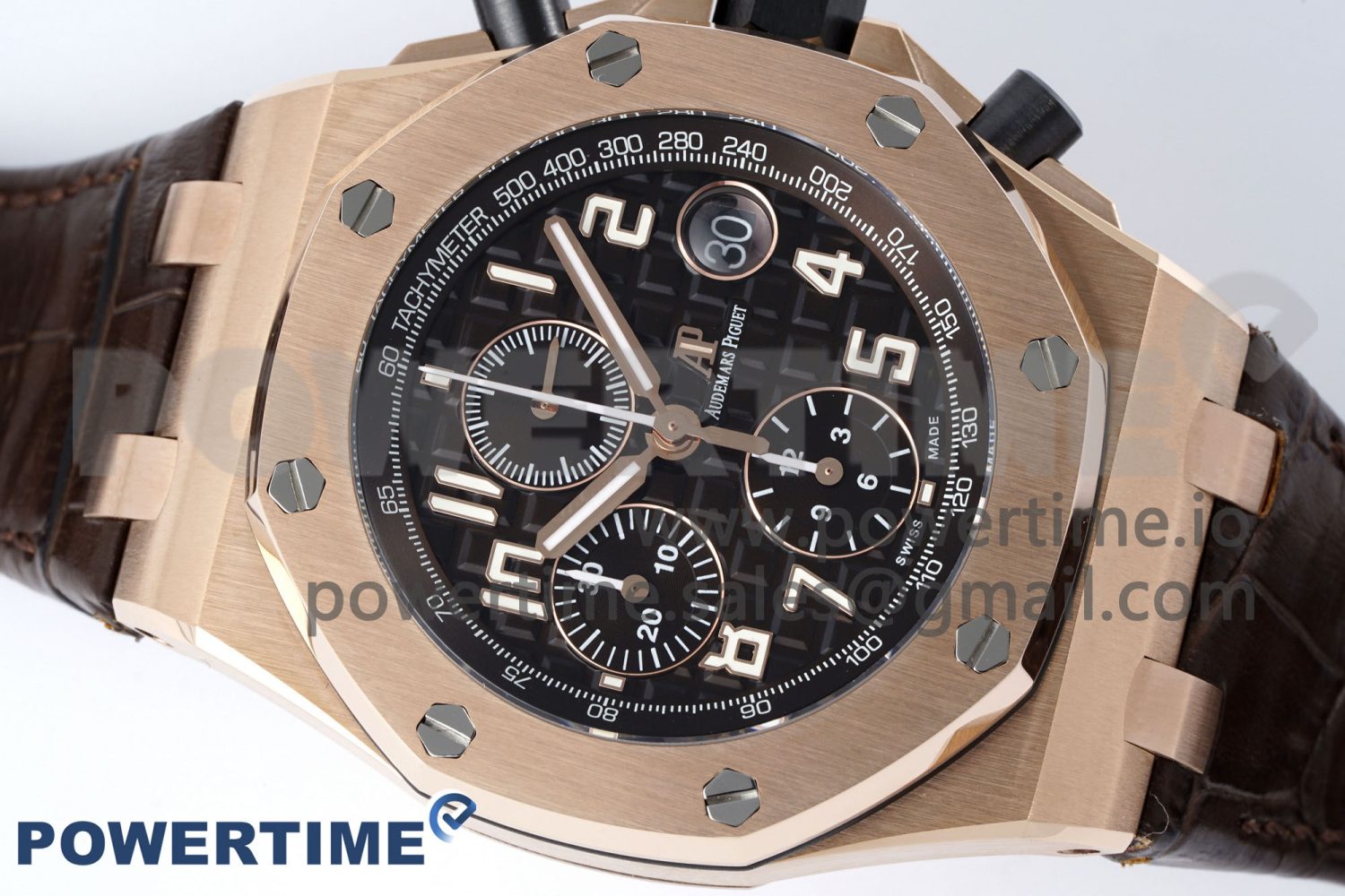 Royal Oak Offshore 42mm RG APF 1:1 Best Edition Black Dial on Brown Leather Strap A3126 - Image 3