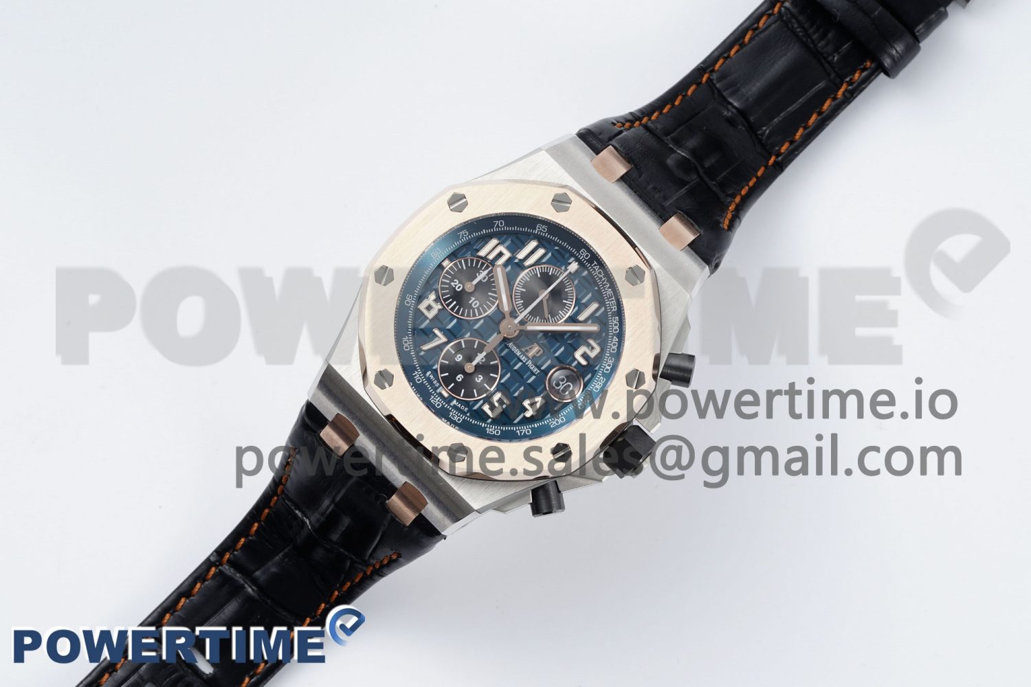 Royal Oak Offshore 42mm SS APF 1:1 Best Edition RG Bezel Blue Dial on Black Leather Strap A3126 - Image 2