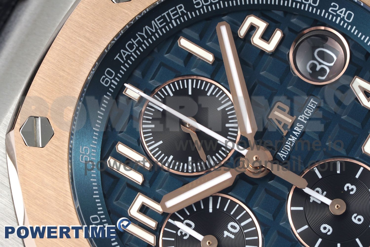 Royal Oak Offshore 42mm SS APF 1:1 Best Edition RG Bezel Blue Dial on Black Leather Strap A3126 - Image 4