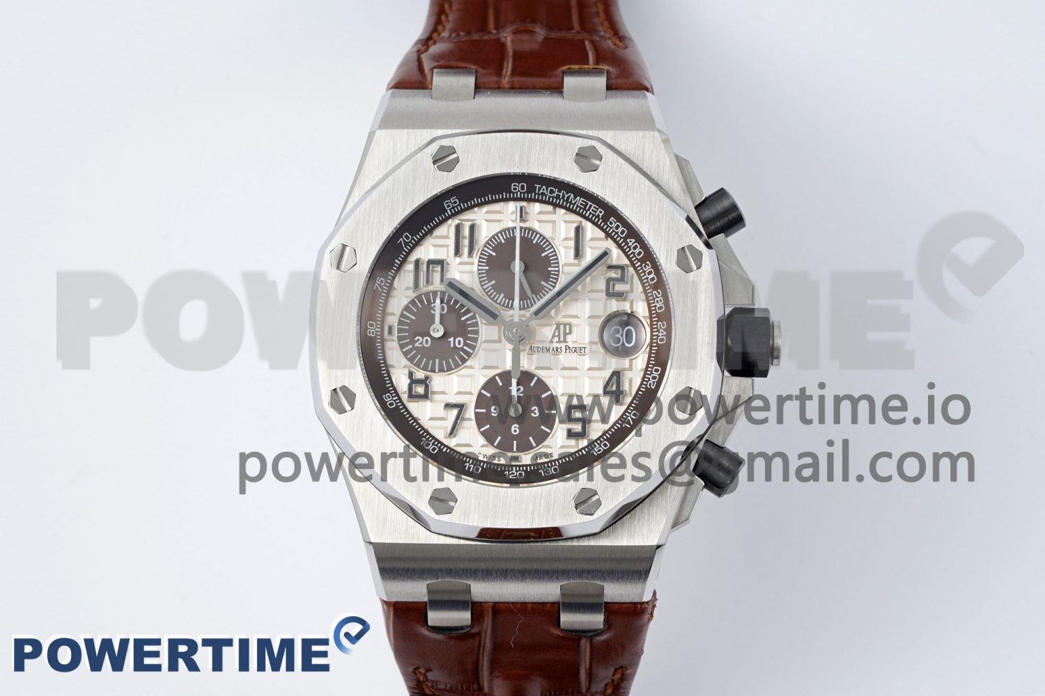 Royal Oak Offshore 42mm SS APF 1:1 Best Edition Cream Dial on Brown Leather Strap A3126 - Image 1