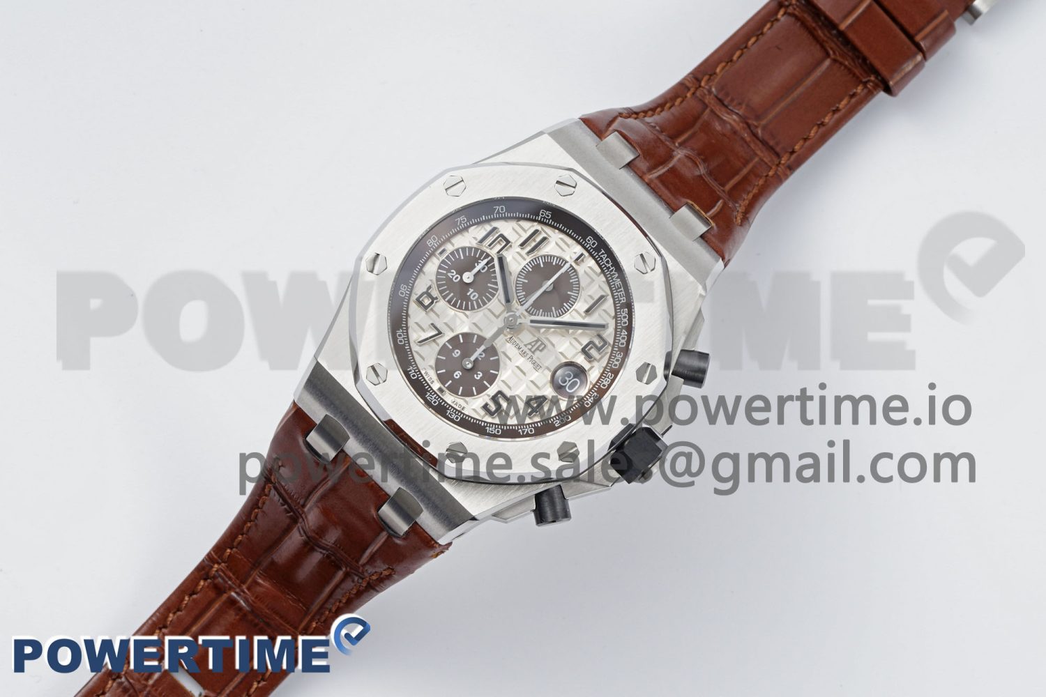 Royal Oak Offshore 42mm SS APF 1:1 Best Edition Cream Dial on Brown Leather Strap A3126 - Image 2