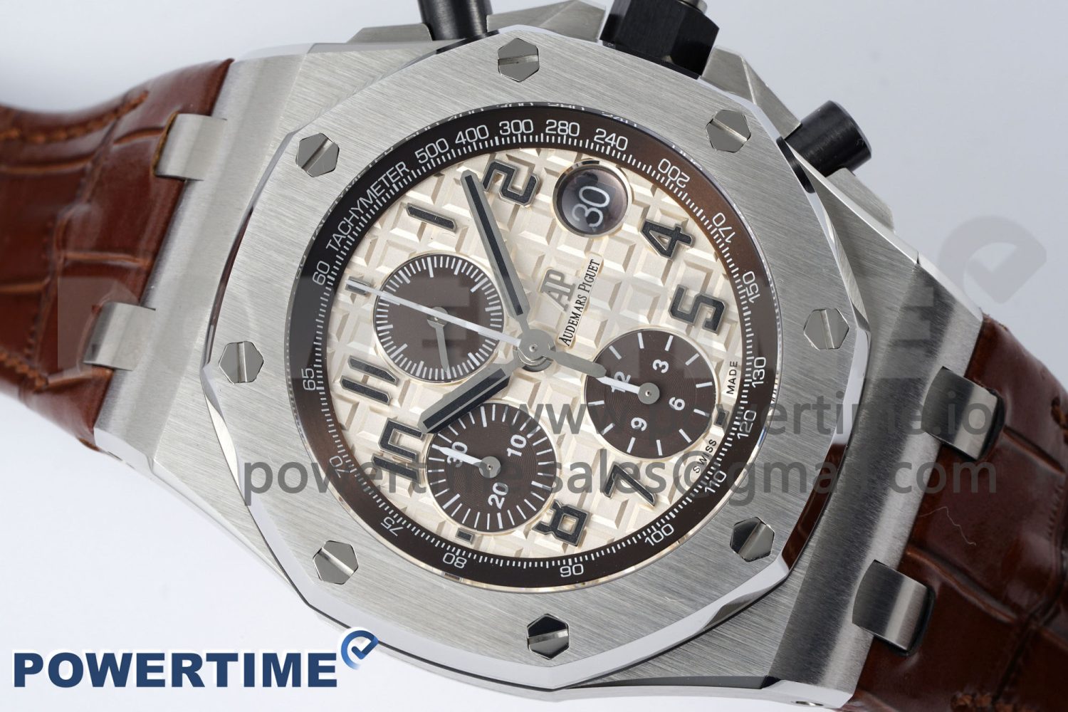 Royal Oak Offshore 42mm SS APF 1:1 Best Edition Cream Dial on Brown Leather Strap A3126 - Image 3
