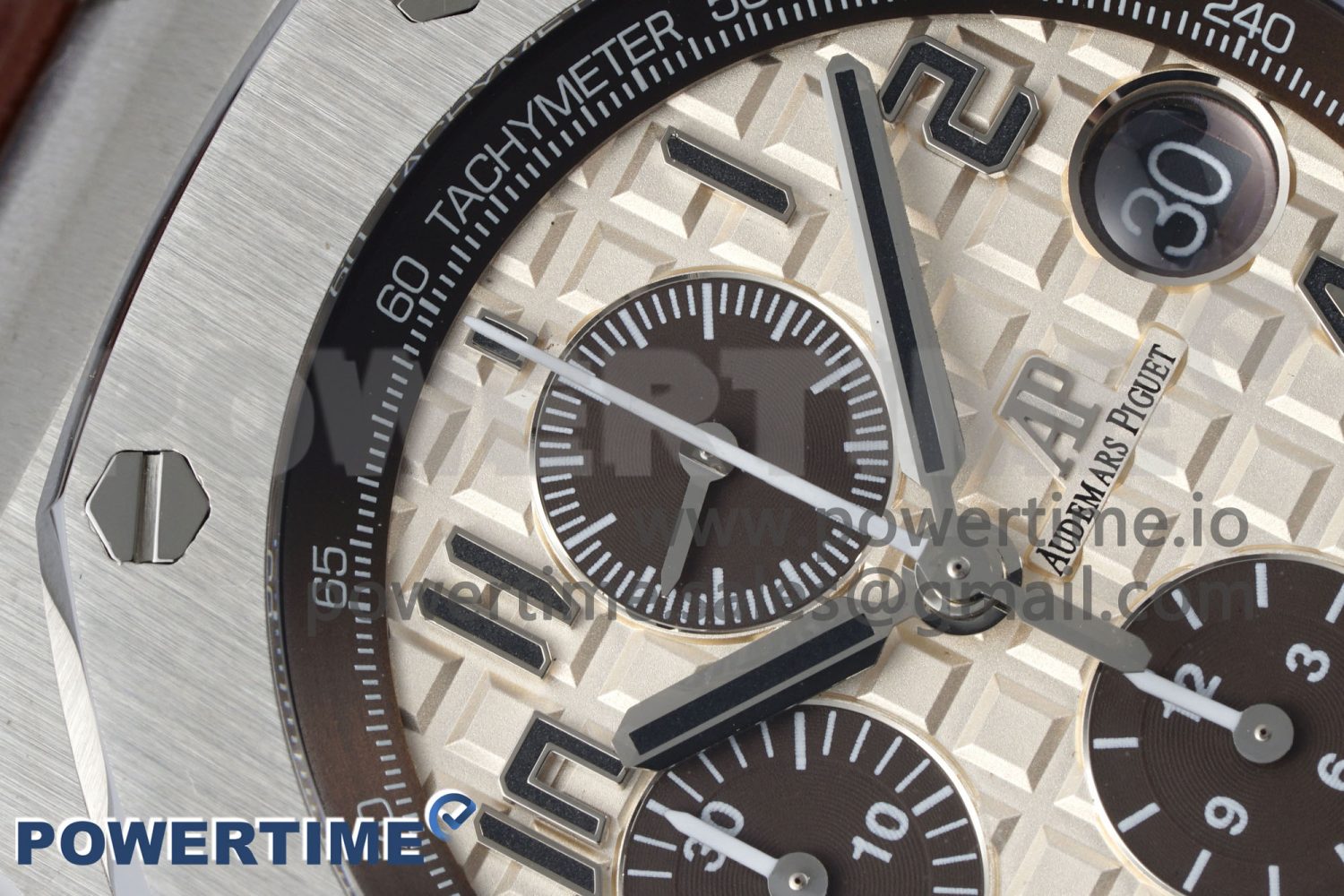 Royal Oak Offshore 42mm SS APF 1:1 Best Edition Cream Dial on Brown Leather Strap A3126 - Image 4