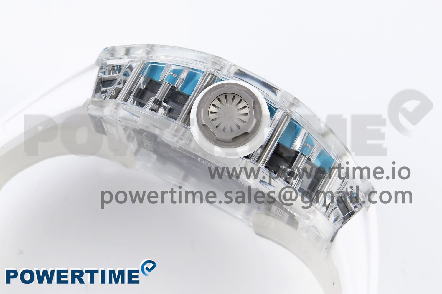 RM035 Transparent SONIC Best Edition Skeleton Blue Dial on White Nylon Strap Clone RMUL2 - Image 6