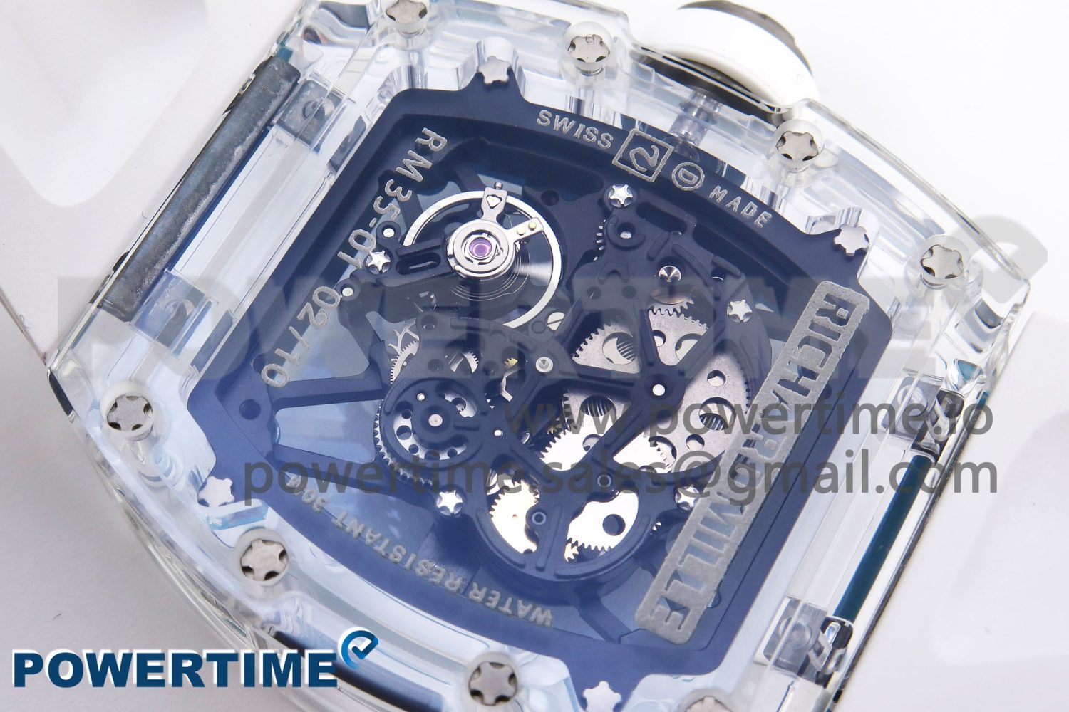 RM035 Transparent SONIC Best Edition Skeleton Blue Dial on White Nylon Strap Clone RMUL2 - Image 9
