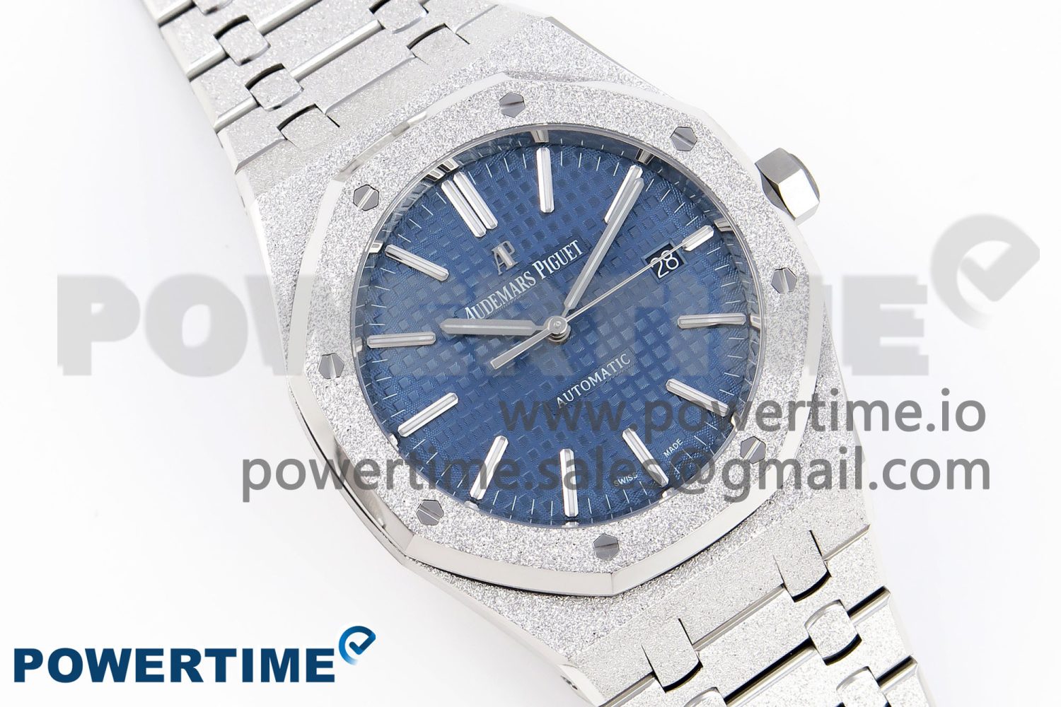 Royal Oak 41mm Frosted SS APSF 1:1 Best Edition Blue Textured Dial on SS Bracelet SA3120 Super Clone - Image 3