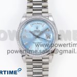 DayDate 40 SS GSF Gain Weight Ice Blue Crystal Dial Diamonds Bezel on President Bracelet A3255