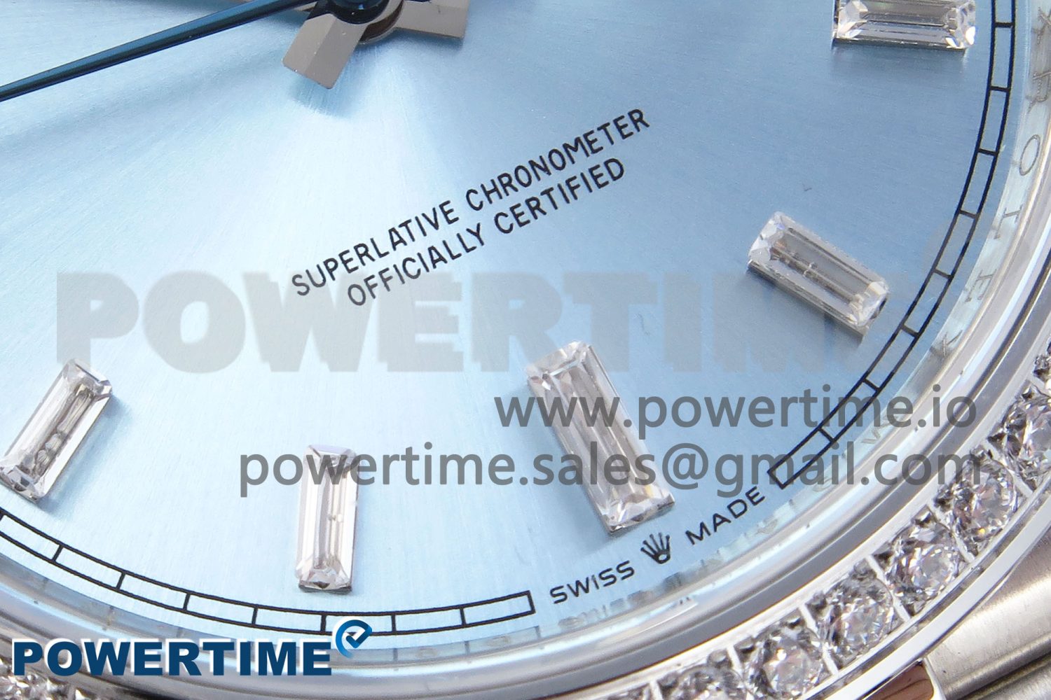 DayDate 40 SS GSF Gain Weight Ice Blue Crystal Dial Diamonds Bezel on President Bracelet A3255 - Image 5