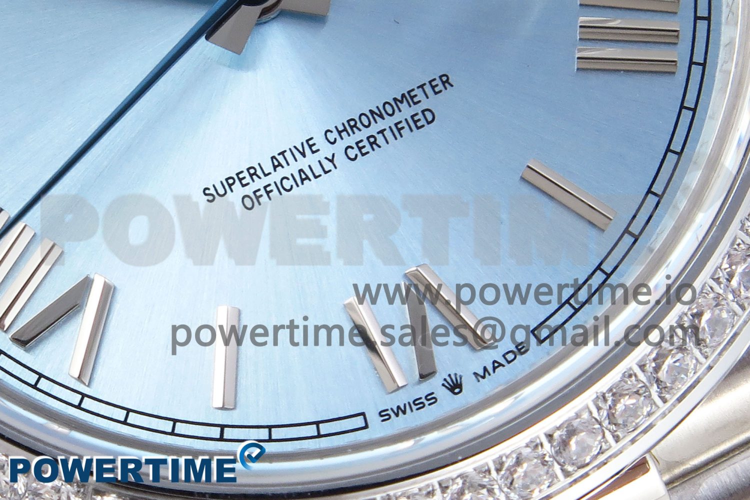 DayDate 40 SS GSF Gain Weight Ice Blue Roman Dial Diamonds Bezel on President Bracelet A3255 - Image 6