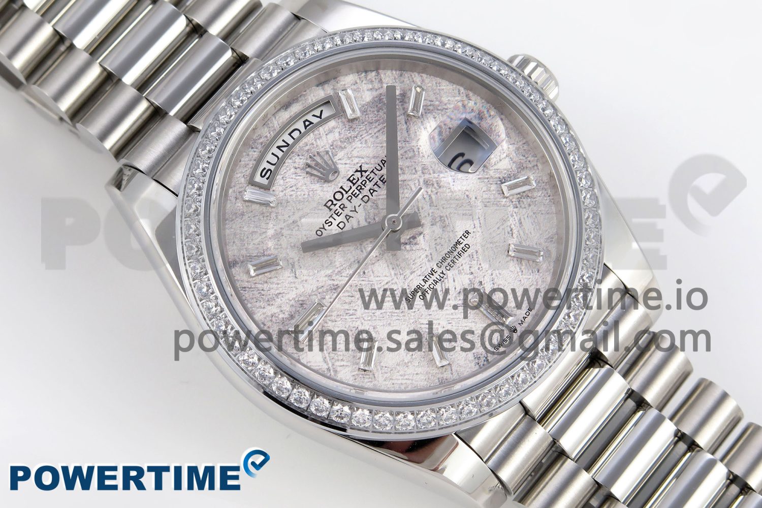 DayDate 40 SS GSF Gain Weight Meteorite Crystal Dial Diamonds Bezel on President Bracelet A3255 - Image 3