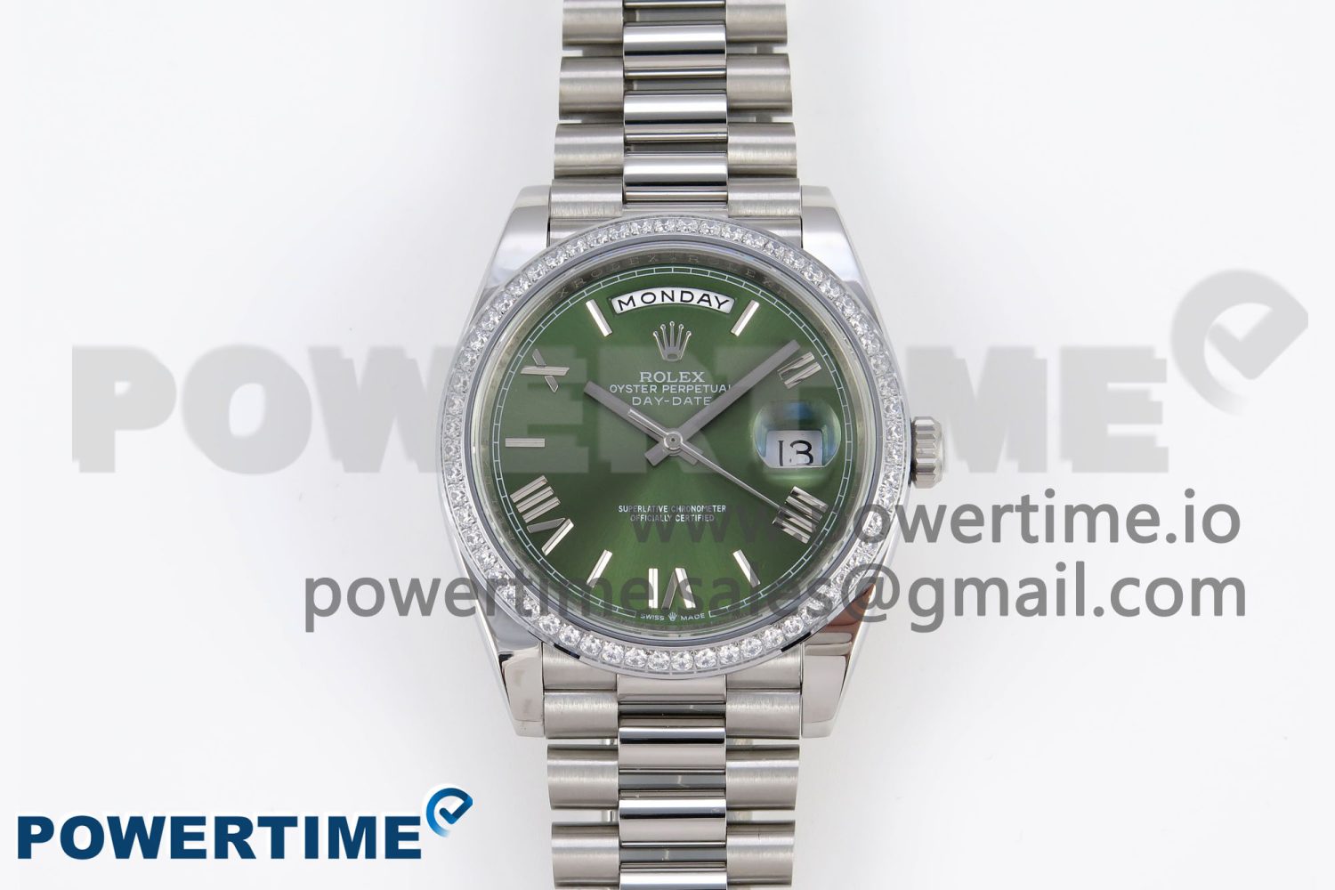 DayDate 40 SS GSF Gain Weight Green Roman Dial Diamonds Bezel on President Bracelet A3255 - Image 1