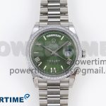 DayDate 40 SS GSF Gain Weight Green Roman Dial Diamonds Bezel on President Bracelet A3255